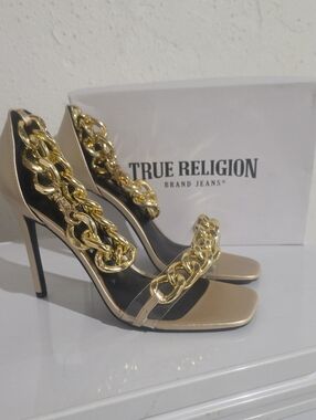 True Religion Milagros Gold Chain Stiletto Sandals sz. 11